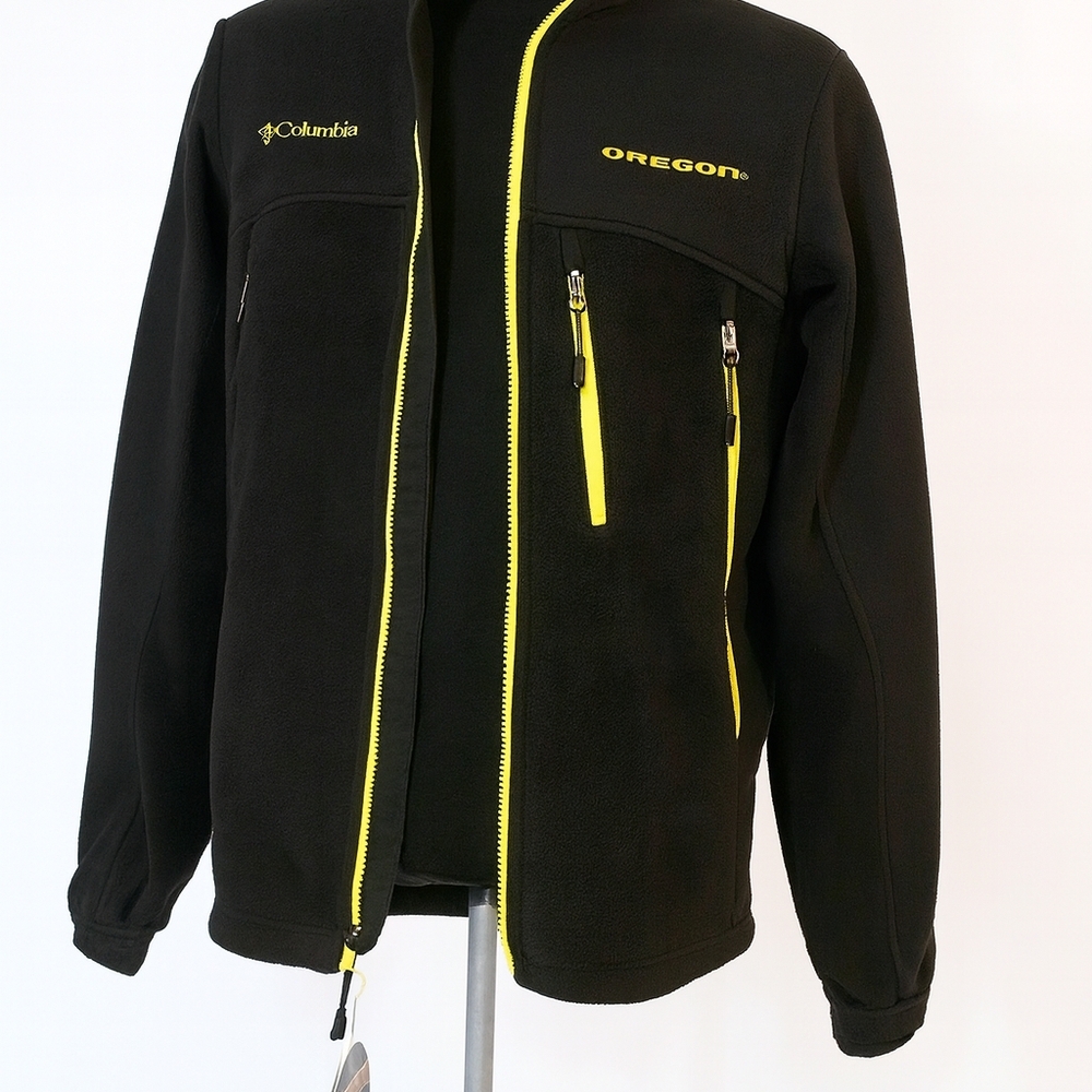 Columbia Men's Black Jacket with Vibrant Yellow Accents